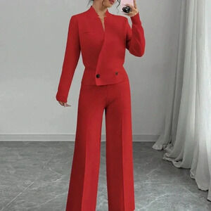 Red Elegant Women's Loose Suit Set